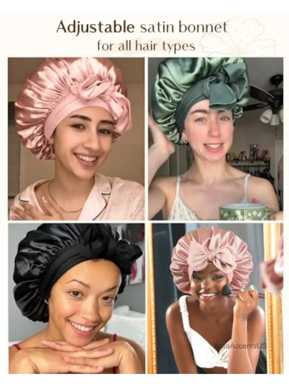 Silk Bonnet for Sleeping Double Layer Satin Hair Wrap Adjustable